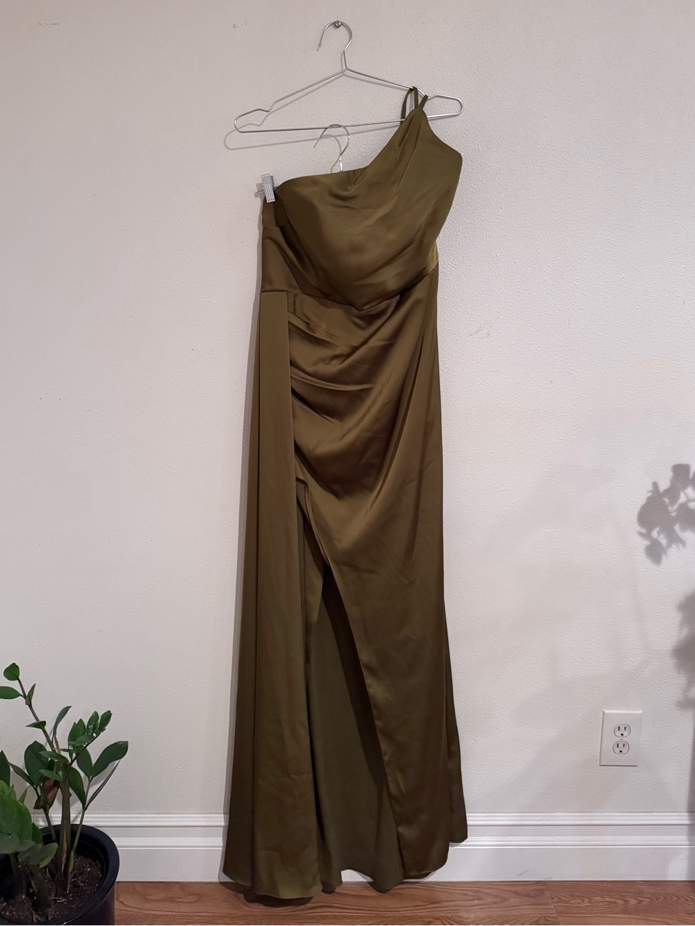 Azazie Olive One-Shoulder Satin Gown